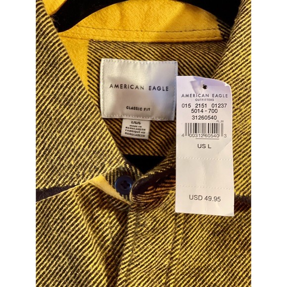 American Eagle Outfitters Shacket Plaid Shirt Jacket Black Yellow New NWT Large - Picture 8 of 8